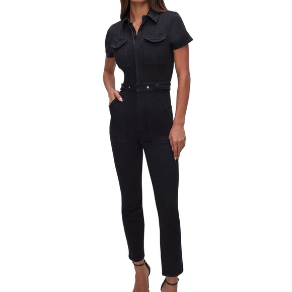 Good American Pants - Good American NWT Fit For Success Denim Jumpsuit Black Size M Short Sleeve